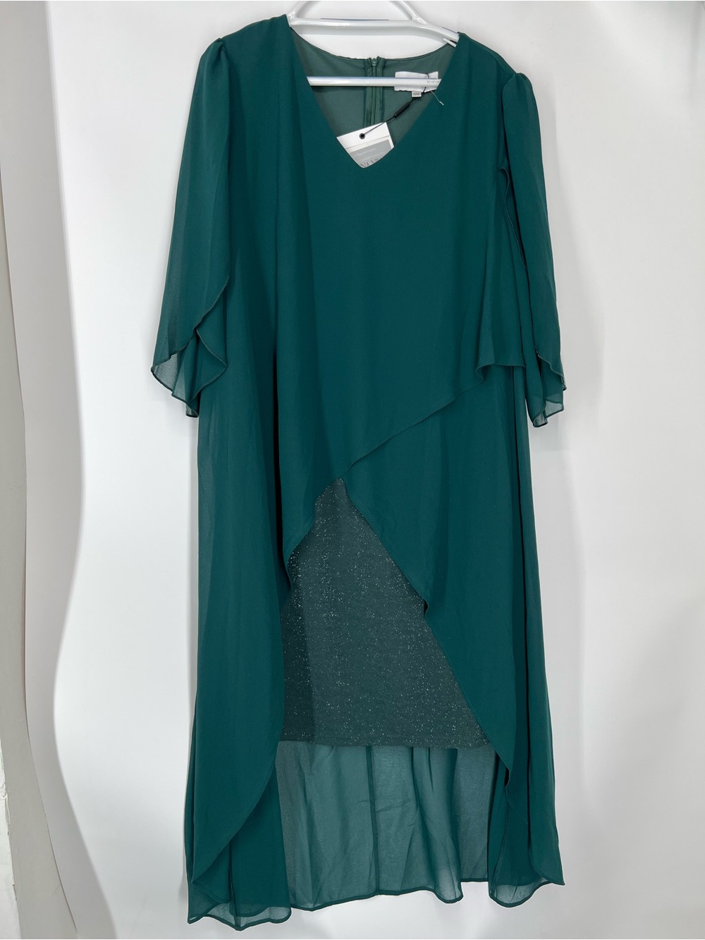 Hanna Nikole Elegant Teal Layered V-Neck Dress